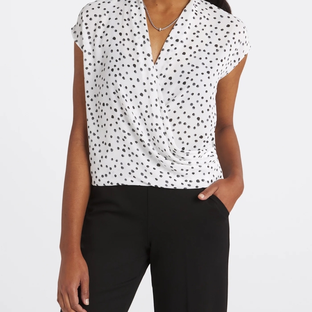 Beacon Black and White Cap Sleeve Wrap Blouse